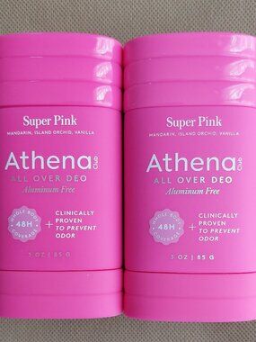2 Athena Aluminum Free All Over Deodorant Super Pink 3 oz